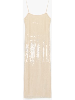 Koton Slim Fit Ip Askılı Pullu Payetli Uzun Bodycon Elbise