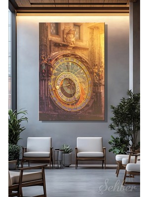 Şehber Kanvas Tablo Dikey Tekli Ev Kafe Ofis Eski Şehir Meydanı Prag Astronomik Saati Orloj 2633