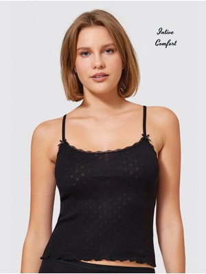 Intive Lingerie Berrak Desenli Ince Askılı %100 Pamuklu Dantel Detaylı Feminen Vintage Kısa Atlet