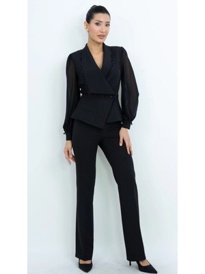 Dorne Moda Boncuk Detaylı Şifon Kol - Premium Takım - Düğün - Mezuniyet - Ofis Şıklığı
