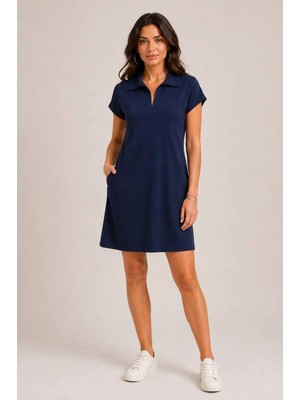 Rouge Basic Polo Yaka Cepli Modal Elbise