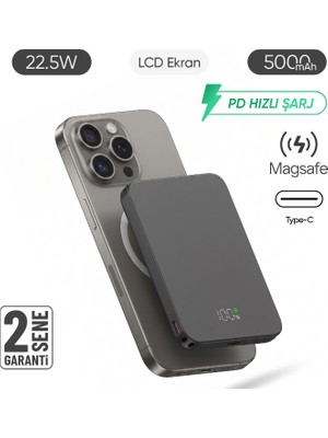 Feny SNP-3020 Magsafe Powerbank 5000MAH Slim 22.5W Hızlı Şarj LED Ekran Ince Powerbank Şarj Cihazı