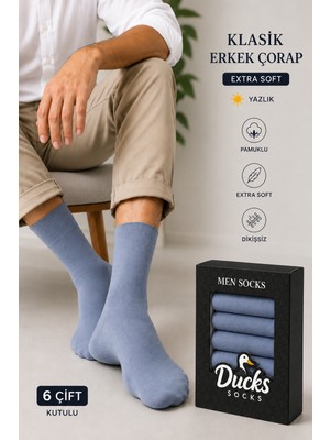 Ducks Socks Erkek Pamuklu 6'lı Kutulu Extra Ince Pamuklu Yazlık Çorap Dikişsiz Yıkamalı Terletmeyen Erkek Çorap