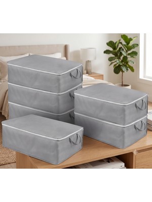 Pınars 6 Adet Büyük Boy Gri Yatak Baza Altı Çok Amaçlı Hurç 64 x 45 x 22 cm