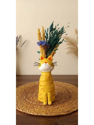 VGantt El Yapımı Kedi Figürlü Kil Vazo - 18 cm