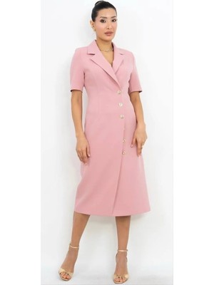 Dorne Moda Blazer Yaka Düğme Detaylı Midi Elbise