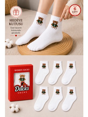 Ducks Socks Kadın Teddy Bear Çorap Hediye Kutulu Pamuklu Kısa Konç Ayıcıklı Çorap 6'lı Dikişsiz