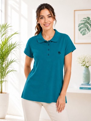 Stsahra  Kadın Yeşil Polo Yaka Basıc T-Shirt