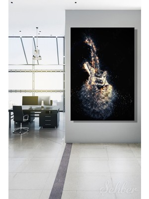 Şehber Kanvas Tablo Dikey Tekli Ev Kafe Bar Ofis Alevler Içinde Yanan Elektro Gitar Sanatsal Poster 2627