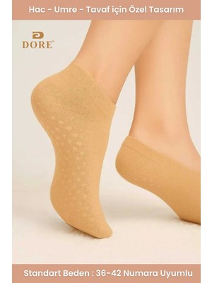 Dore Unisex Hac Umre Tavaf Için Kaymaz Taban Konforlu Kaydırmaz Patik Çorap Standart Beden 36-42 Bej