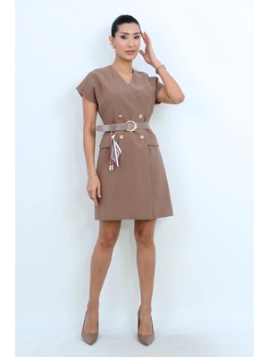 Dorne Moda Kemerli Mini Elbise - Düğün - Mezuniyet - Ofis Şıklığı
