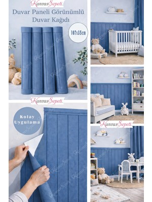 Kanvassepetinet Kendinden Yapışkanlı Mavi Duvar Paneli Duvar Kağıdı Çocuk Odası Kolay Uygulama 100X35 Dekoratif Stil