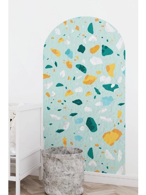 Kanvassepetinet Kendiliğinden Yapışkanlı Kumaş Kanvas Dokulu Duvar Kağıdı Taş Desen Boho Bohem Tarz Oval Duvar