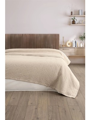 Sevim Tek Kişilik Jakarlı Pike - Kabartmalı Yatak Örtüsü - %100 Pamuk-160x260 cm - Bej