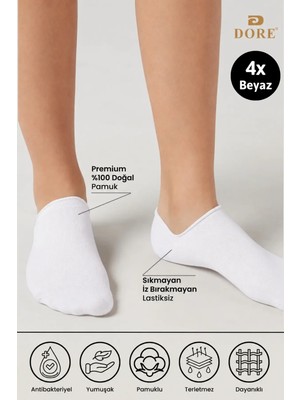 Dore 4 Çift Premium Pamuklu Penye Konforlu Dikişsiz Görünmez Spor Ayakkabı Sneaker Çorap White Beyaz 36 - 40