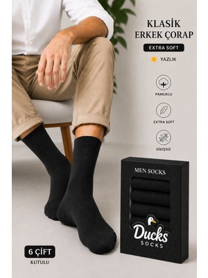 Ducks Socks Erkek Pamuklu 6'lı Kutulu Extra Ince Pamuklu Yazlık Çorap Dikişsiz Yıkamalı Terletmeyen Erkek Çorap
