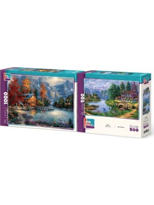 Farbu Oyuncak Yalnız Doğa ve Kuğu Gölü Ikili Set - 1000 + 500 Parça Ikili Puzzle Seti