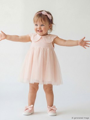 Lcw Baby Pembe Bebe Yaka Tül Detaylı Kız Bebek Elbise