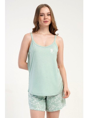 Kezokino Kadın Ince Askılı Yeşil Şortlu Pijama Takımı C9T1N2215