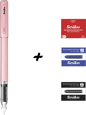 Scrikss Primeo Dolma Kalem Pembe & Kırmızı - Mavi - Siyah Kartuş Set