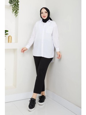 Exit Collection Abs Boyfriend Tesettür Beyaz Kadın Gömlek