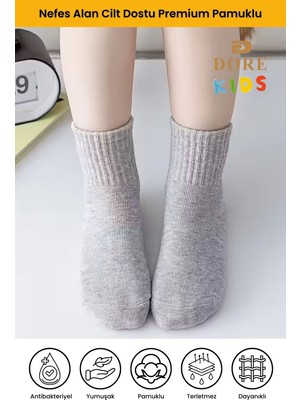 Dore Unisex Çocuk 3 Çift Pamuklu Cilt Dostu Premium Ultra Yumuşak Kız Erkek Çocuk Kolej Çorap Gri 7-9 Yaş