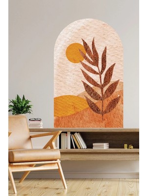 Kanvassepetinet Kendiliğinden Yapışkanlı Kumaş Kanvas Dokulu Duvar Kağıdı Boho Bohem Tarz Yaprak ve Güneş Temalı