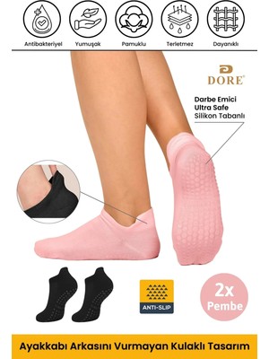 Dore Unisex Konfor Modeli 2 Çift Pembe Kaymaz Taban Pilates Yoga Için Kaydırmaz Patik Çorap 36 - 42