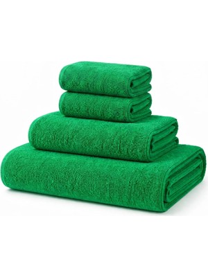 4'lü Yeşil Premium Mikrofiber Havlu Seti 400 G/m² Ultra Emici Hızlı Kuruyan Banyo Havlusu (1 Ad. Büyük Boy 1 Ad. Orta Boy 2 Ad. Küçük Boy Havlu)