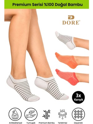 Dore 3 Çift Bambu Ultra Comfort Terletmeyen Yumuşak Lastiksiz Dikişsiz Premium Kısa Çorap Beyaz - Turuncu - Nar Çiçeği 36-39