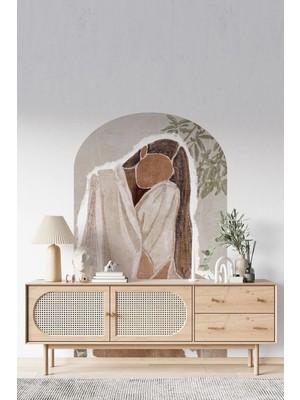 Kanvassepetinet Kendiliğinden Yapışkanlı Kumaş Kanvas Dokulu Duvar Kağıdı Bohem Soyut Kadın Boho Oval Duvar , Salon