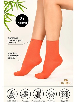 Dore Kadın 2 Çift Premium Doğal Bambu Yumuşak Ultra Konfor Modeli Lastiksiz Dikişsiz Soket Çorap Kiremit 36-39