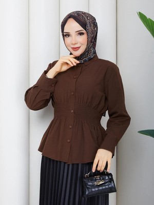 Exit Collection Terikoton Kumaş - Beli Korseli Korse Destekli - Kadın Tesettür Gömlek