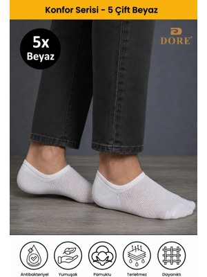 Dore 5 Çift Yazlık Lüks Modal Ultra Comfort Spor Ayakkabı Dikişsiz Görünmez Kısa Çorap Beyaz 40-44