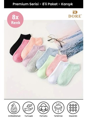 Dore 8'li Eko Paket Kadın Likralı Pamuklu Penye Karışık Renk Patik Çorap 8 Çift Çok Renkli 36-39