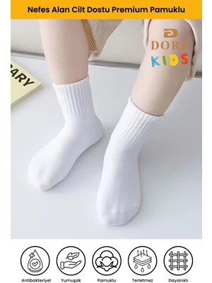 Dore Unisex Çocuk 3 Çift Pamuklu Cilt Dostu Premium Ultra Yumuşak Kız Erkek Çocuk Kolej Çorap Beyaz 3-5 Yaş