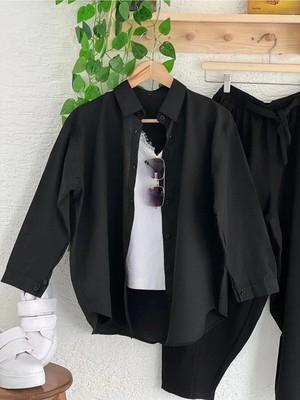 Exit Collection Kadın Abs Boyfriend Uzun Basic Siyah Tesettür Gömlek