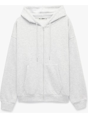 Koton Uzun Kollu Şardonlu Cepli Rahat Kalıp Fermuarlı Kapüşonlu Sweatshirt