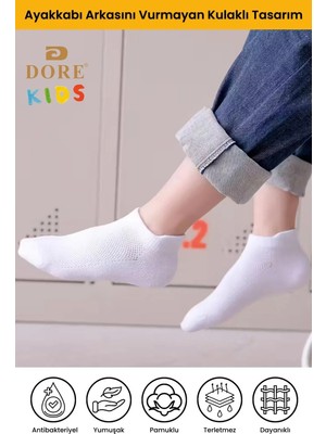 Dore Çocuklar Için 3 Çift Premium Pamuklu Cilt Dostu Kulaklı Konfor Modeli Çocuk Patik Çorap Beyaz 5-7 Yaş