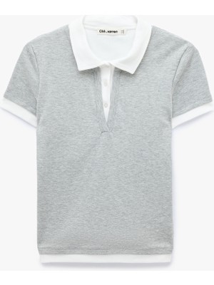 Koton Kısa Kollu Kumaş Detaylı Düğmeli Polo Yaka Tişört