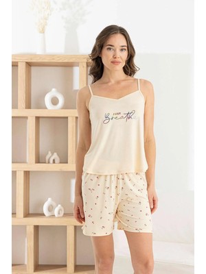 Relax Mode Kadın Bej Ip Askılı Şortlu Pijama Takım - 7624-88R