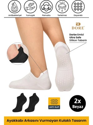 Dore Unisex Konfor Modeli 2 Çift Beyaz Kaymaz Taban Pilates Yoga Için Kaydırmaz Patik Çorap 36 - 42