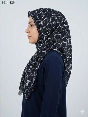 Eyfel Eşarp Eyfel Desenli Dimi Pamuk Eşarp (Siyah - Beyaz Serisi) 1014-120