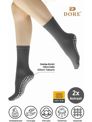 Dore Unisex 2 Çift Kaydırmaz Hac Umre Tavaf Için Soket Model Kaymaz Taban Antrasit Çorap 36-39