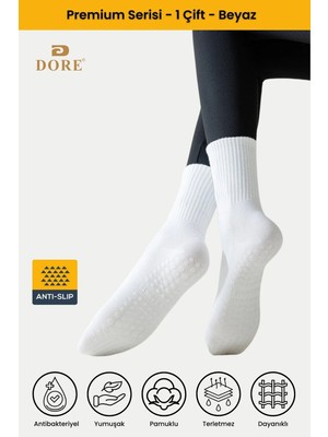 Dore Premium Model Ter Emici Havlu Tabanlı Extra Güçlendirilmiş Kaymaz Pilates ve Yoga Çorabı Beyaz 36 - 42