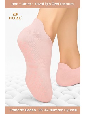 Dore Unisex Hac Umre Tavaf Için Kaymaz Taban Konforlu Kaydırmaz Patik Çorap Standart Beden 36-42 Pembe