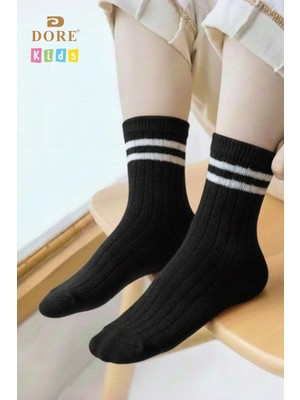 Dore Unisex Çocuk 4 Çift Pamuklu Cilt Dostu Premium Ultra Yumuşak Çocuk Kolej Patik Çorap Seti Siyah 7-9 Yaş