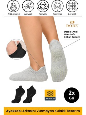Dore Unisex Konfor Modeli 2 Çift Beyaz Kaymaz Taban Pilates Yoga Için Kaydırmaz Patik Çorap Gri Melanj 36 - 42