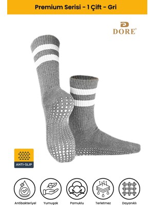 Dore Unisex 1 Çift Kaymaz Pilates ve Yoga Için Plates Kaydırmaz Tabanlı Çorap - Gri 1'li 36 - 42