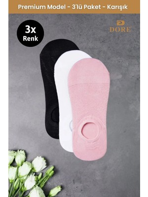 Dore Kadın 3 Çift Yazlık Lüks Modal Ultra Comfort Spor Ayakkabı Dikişsiz Görünmez Kısa Çorap Siyah Beyaz Pembe 36-39